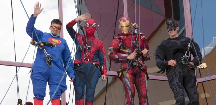 Superhero window cleaners surprise patients at the Women's and Children's Hospital (WCH)