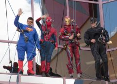 Superhero window cleaners surprise patients at the Women's and Children's Hospital (WCH)